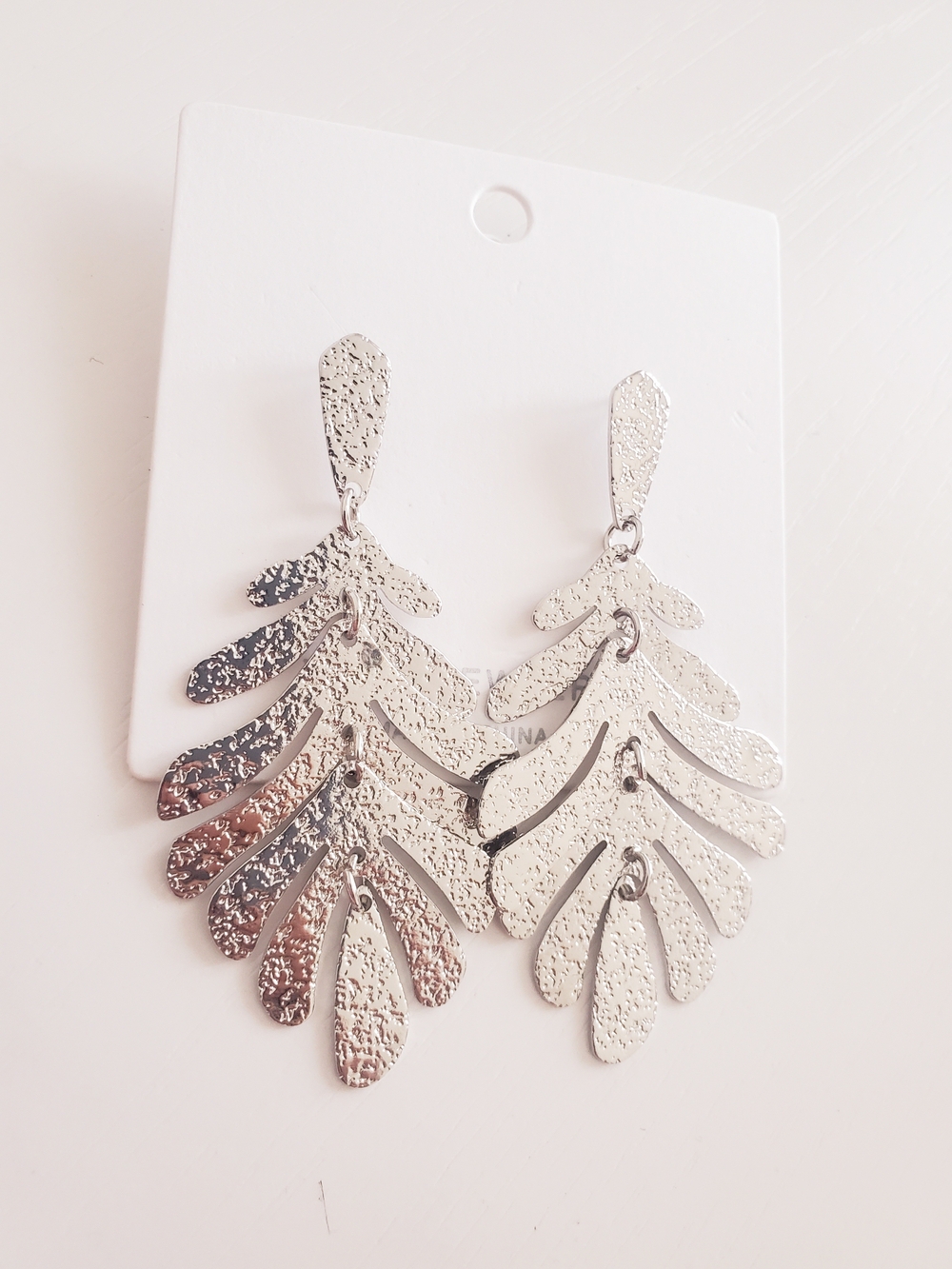 Textured Silver Leaf Cascade Drop Earrings